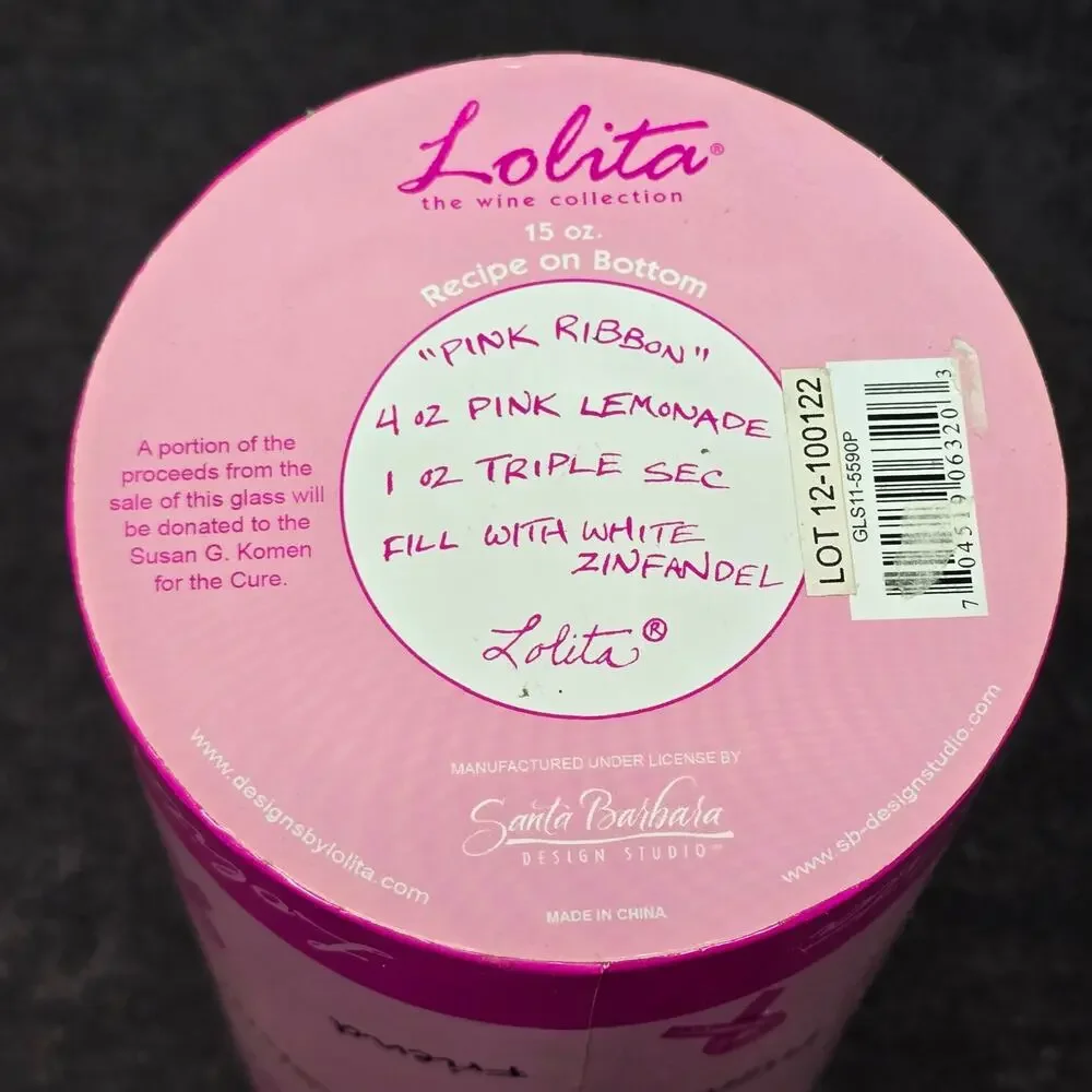Lolita Love My Wine Collection Pink Ribbon Breast Cancer Awareness Wine Glass